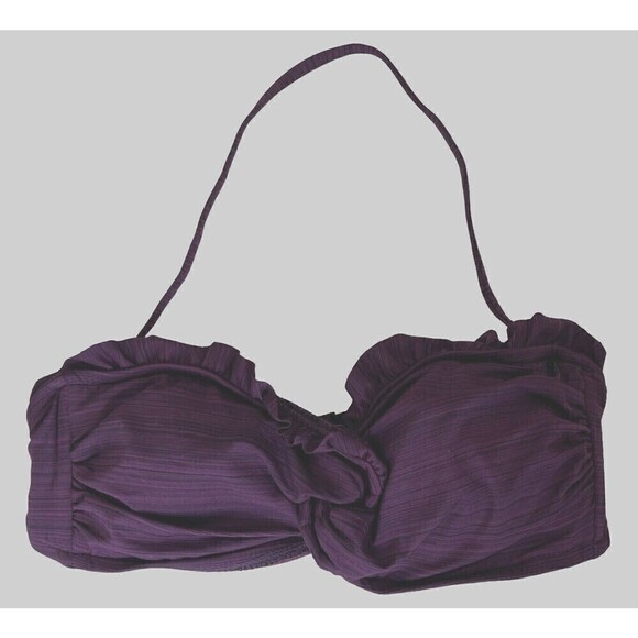Mossimo Purple Black Twist Front Ruffle Removable Strap Bikini Top Size Medium - Picture 1 of 5